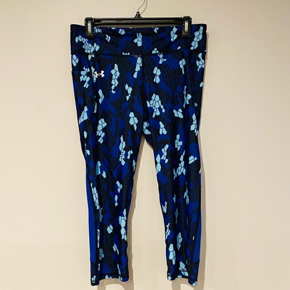 Under Armour Blue/Black Crop Compression Legging Tights Size Large